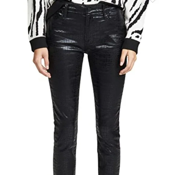 FRAME Le High Skinny Cropped Croc-effect Mid-Rise Skinny Jeans Black Size 28 - Picture 4 of 14